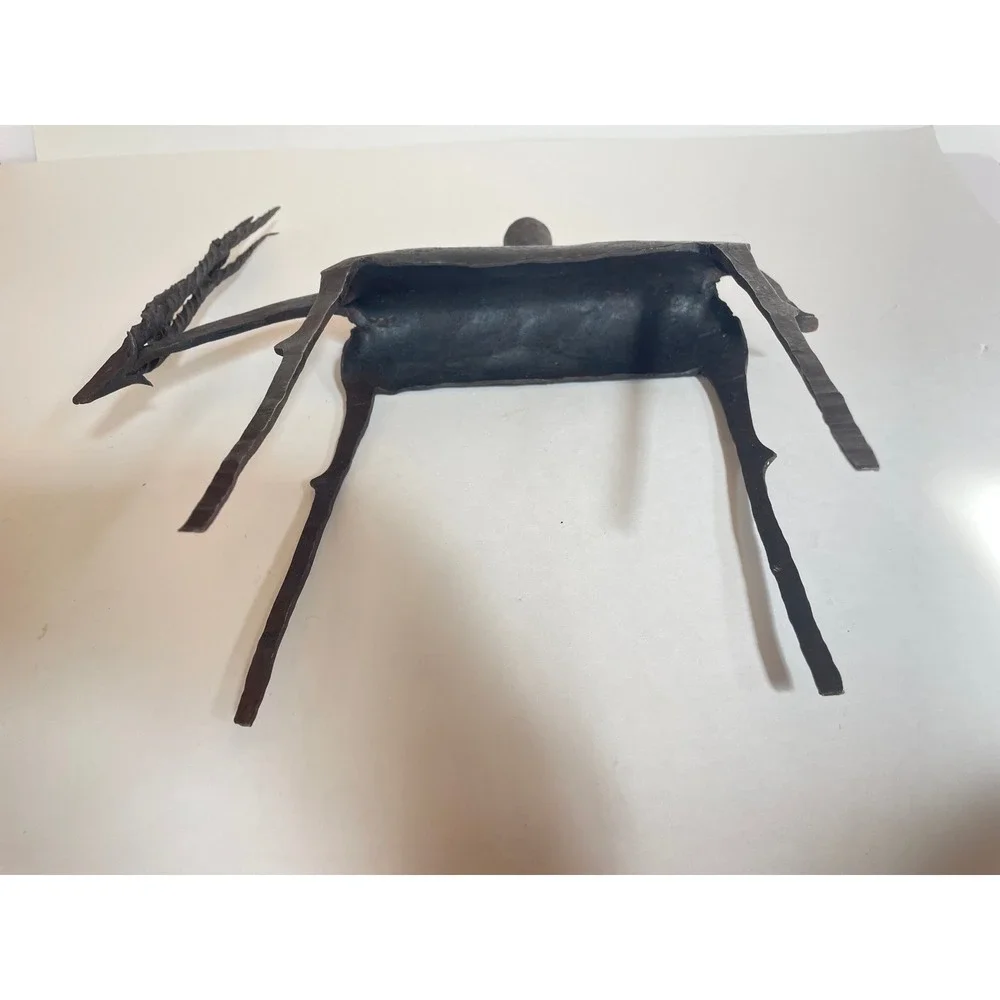 Vintage Brutalist Wrought Iron Gazelle Antelope Candle Holder Folk Art Sculpture